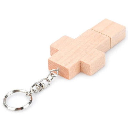 Wood Cross Style USB Flash Drive for Everyday Data Storage, 8GB Capacity - compact wooden cross keychain USB