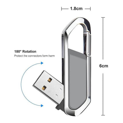 Compact 2GB Grey Keychain USB Flash Drive for Daily File Storage - compact metal keyring USB with 180° rotation, 6cm x 1.8cm dimensions