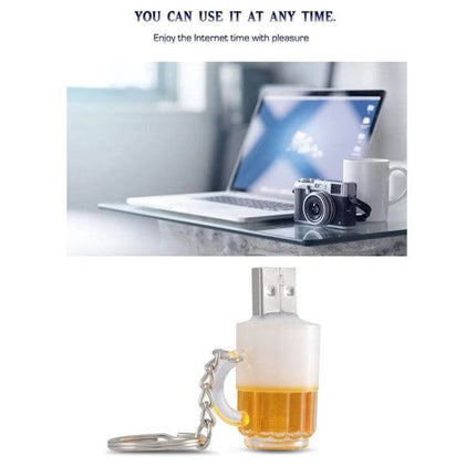 Stylish 16GB USB Flash Drive with Beer Keychain for Portable Storage - miniature beer mug USB keychain for laptops and on-the-go backup