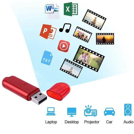 Compact 8GB Red USB Flash Drive for Everyday Data Storage - compact red USB 2.0 drive showing photos, documents and devices