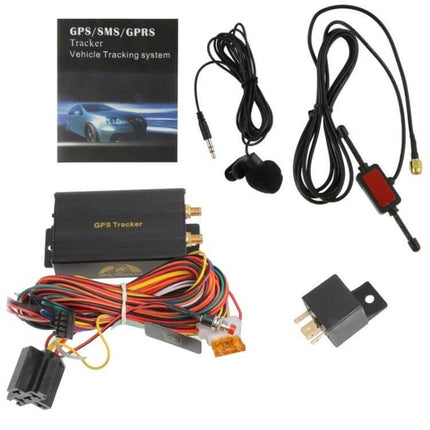 Vehicle Tracker for Real-Time Location and Security Monitoring - compact GPS/SMS/GPRS unit with wiring harness, antenna and relay for vehicle and equipment tracking