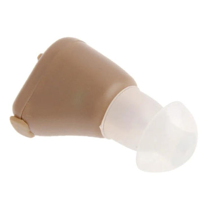Axon Rechargeable In-The-Ear Hearing Aid with Volume Control compact beige device shown with silicone ear tip