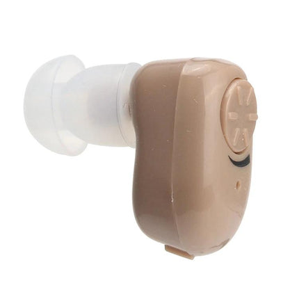 Behind-the-Ear Wireless Hearing Aid for Everyday Sound Assistance small beige BTE device with silicone ear tip