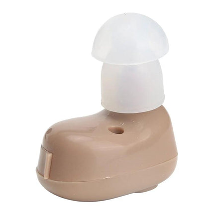 Behind-the-Ear Wireless Hearing Aid for Everyday Sound Assistance small discreet beige BTE device with white silicone eartip
