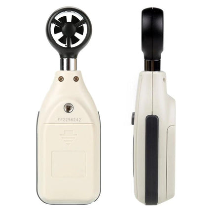 Digital BENETECH Anemometer for Wind Speed and Temperature handheld device showing front and side views, ideal for sailing, hiking and weather monitoring