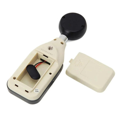 BENETECH Digital Lux Meter for Home, School, and Factory Lighting Checks - back view with battery compartment open and sensor head visible