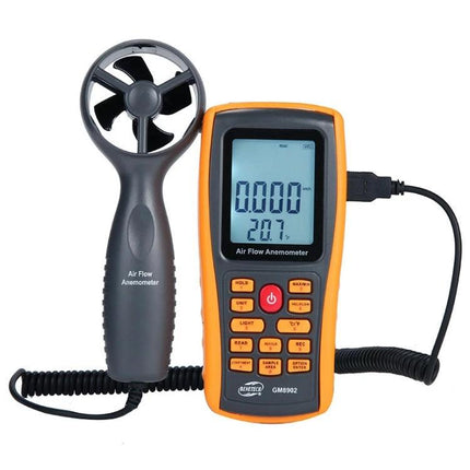Benetech Digital Anemometer for Wind Speed and Air Measurement handheld GM8902 with 2.6-inch LCD showing wind speed and temperature
