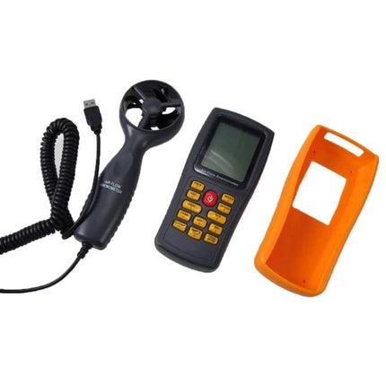 Benetech Digital Anemometer for Wind Speed and Air Measurement handheld meter with detachable impeller probe, 2.6-inch LCD and orange protective silicone case