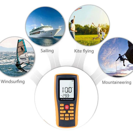 Benetech Digital Anemometer for Wind Speed and Air Measurement - GM8902 handheld LCD airflow meter for HVAC, sailing, windsurfing, kite flying, mountaineering