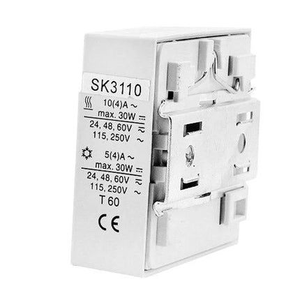Electronic Thermostat for Cabinet Temperature Monitoring and Control - compact SK3110 DIN-mount thermostat for cabinet fan/heater control