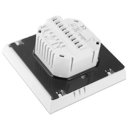 Programmable Thermostat for Room Temperature Control in Air Conditioning white wall-mount unit with acrylic lens and terminal connections