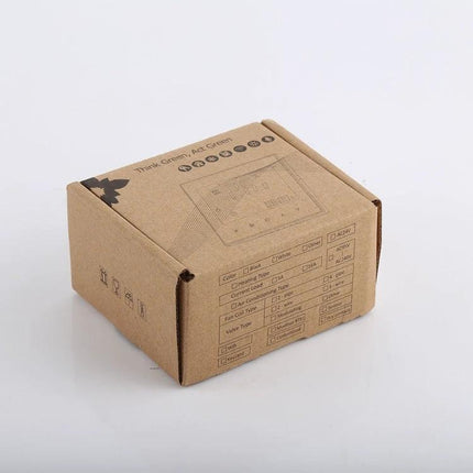 Programmable Thermostat for Room Temperature Control in Air Conditioning boxed product packaging with acrylic lens and schedule features