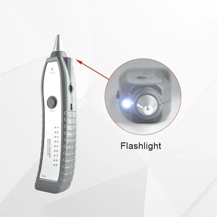 Benetech Handheld Wire Tracker for Network Cable Detection showing handheld tracer with flashlight tip and LED indicator for cable tracing