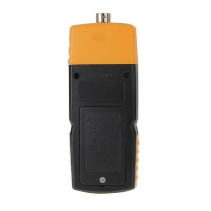 Benetech Digital Wood Moisture Meter for Everyday Measurements - handheld yellow and black moisture meter back view, adjustable settings