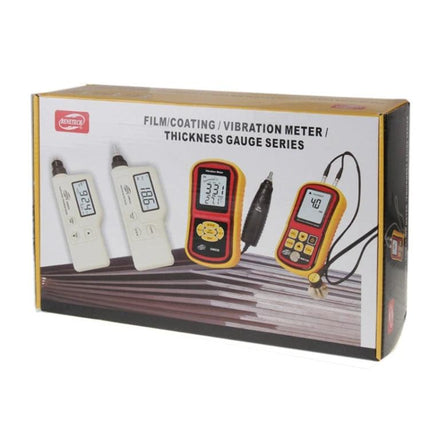 Benetech Digital Vibration Meter for Machinery Monitoring in retail packaging showing multiple meters and probes for industrial vibration diagnostics