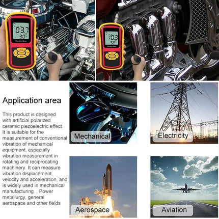 Benetech Digital Vibration Meter for Machinery Monitoring handheld meter measuring engine vibration in industrial mechanical, aerospace and electrical applications