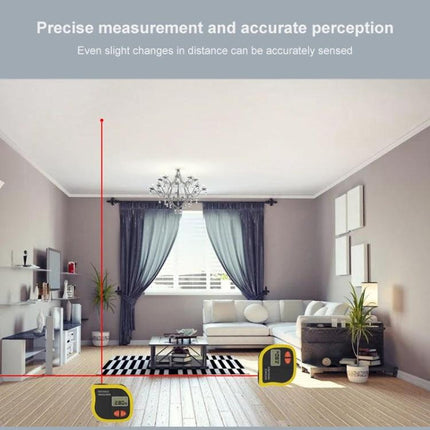 Portable Handheld Distance Measurer with Built-in Tape Measure measuring living room height and distance for renovations