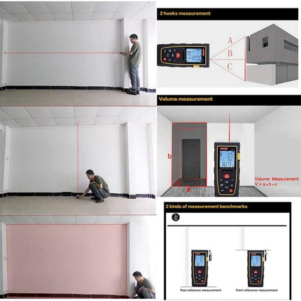 Portable Handheld Laser Distance Meter with 100 Meter Range measuring room length height and calculating area and volume