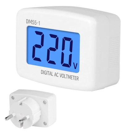 Digital AC Voltage Meter for Measuring 110-300V Household Circuits - white ABS digital voltmeter showing 220V for home plug monitoring