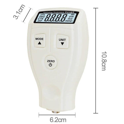 Benetech Coating Thickness Gauge for Metal Surfaces and Films handheld meter showing display, buttons and dimensions
