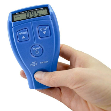 Benetech Coating Thickness Gauge for Metal Surfaces in hand measuring coating thickness on metal for quality control