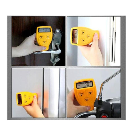 Benetech Coating Thickness Gauge for Metal Surfaces measuring paint on car door, refrigerator and metal fittings