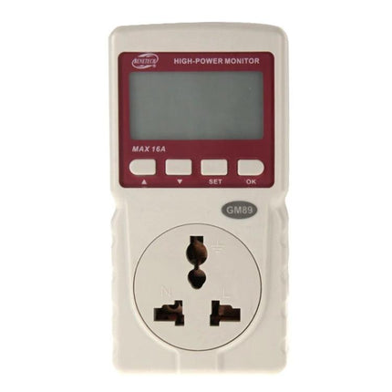 Benetech High Power Energy Monitor for Household Use white plug-in energy meter with LCD display and control buttons