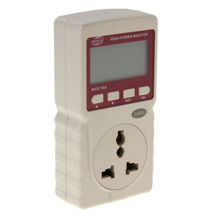 Benetech High Power Energy Monitor for Household Use white plug-in LCD energy usage meter with buttons and universal socket