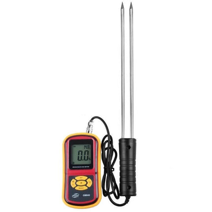 BENETECH Digital Grain Moisture Meter for Storage and Purchase - handheld meter with dual stainless probes and LCD showing 0.0 moisture