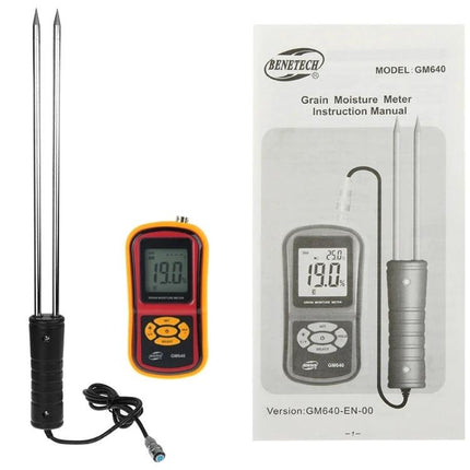 BENETECH Digital Grain Moisture Meter for Storage and Purchase - handheld probe, digital display and manual for grain moisture testing