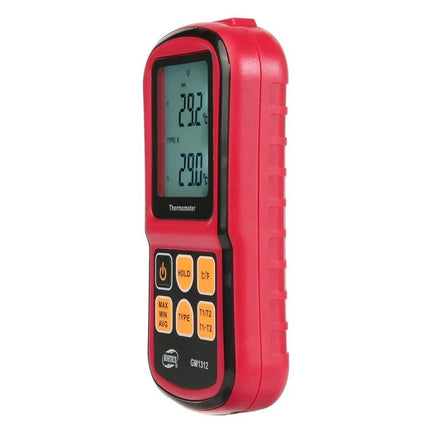 Benetech Thermocouple Thermometer for Versatile Temperature Checks handheld red thermocouple meter with dual LCD readings and control buttons
