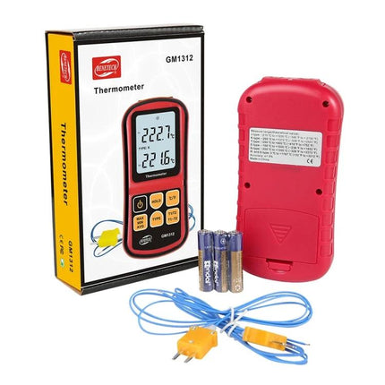 Benetech Thermocouple Thermometer for Versatile Temperature Checks digital thermometer kit with probes, batteries and red housing