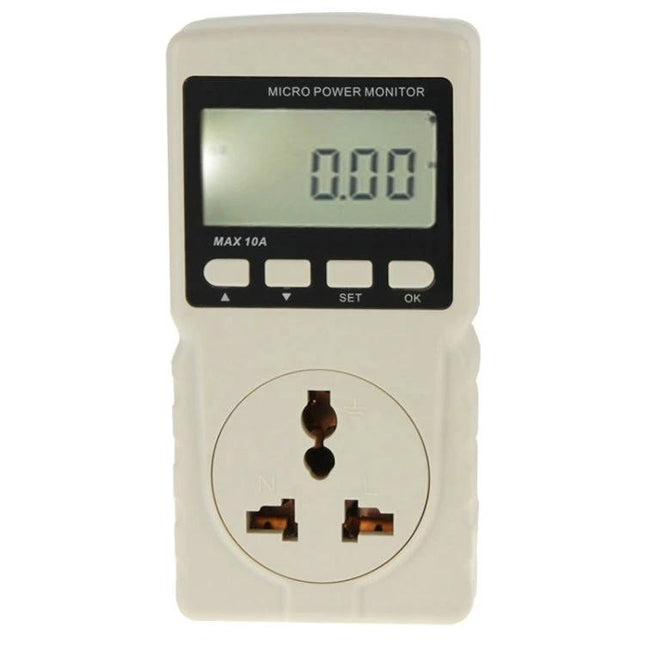 BENETECH EU Plug Energy Meter for Monitoring Home Electricity white EU plug digital power monitor with LCD display and buttons