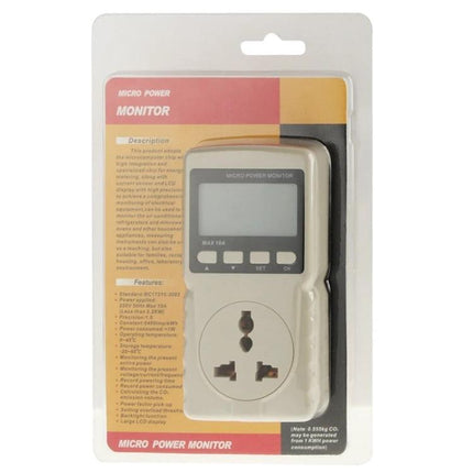 BENETECH EU Plug Energy Meter for Monitoring Home Electricity – EU plug micro power monitor in retail blister pack showing LCD and socket