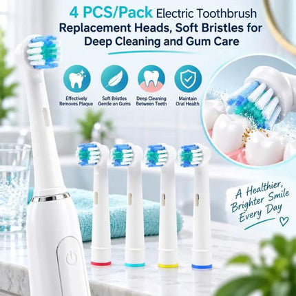 Electric Toothbrush Heads 4 Pack With Soft Nylon Bristles