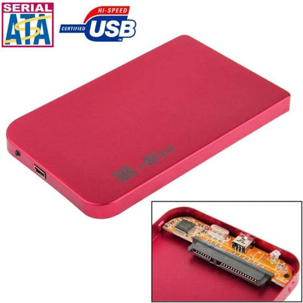 Black External Enclosure for 2.5 Inch SATA Hard Drives red USB 2.0 portable case showing SATA connector and compact slim design