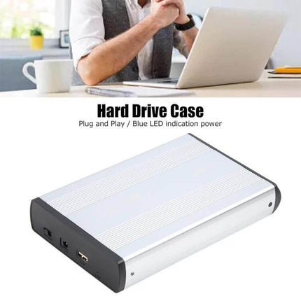 External Enclosure for 3.5 Inch IDE Hard Drives with EU Plug - silver IDE hard drive case, plug-and-play external storage, USB and EU power