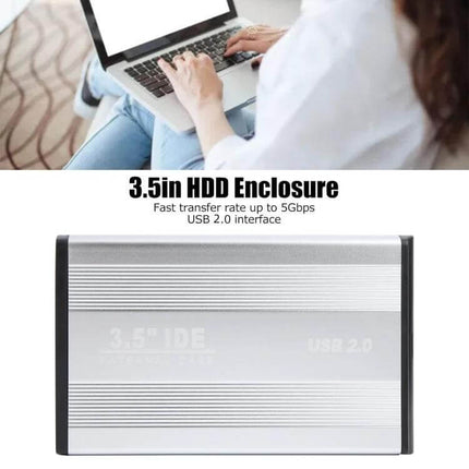 External Enclosure for 3.5 Inch IDE Hard Drives with EU Plug - silver 3.5in IDE HDD enclosure for backups and file transfer