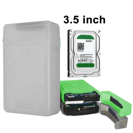 Durable Protective Enclosure for 3.5 Inch SATA Hard Drives shown with 3.5-inch drive and shock-absorbing case