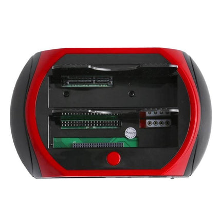 Hard Drive Docking Station for 2.5 and 3.5 Inch Drives with Card Reader showing dual SATA/IDE bays and one-touch clone button