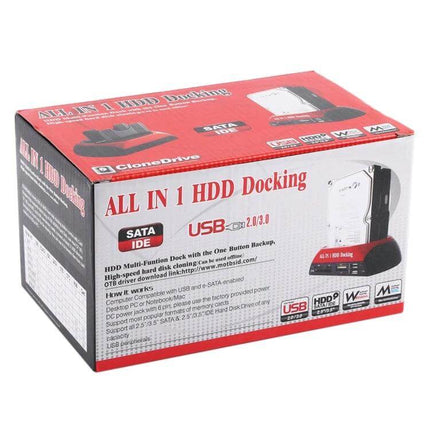 Hard Drive Docking Station for 2.5 and 3.5 Inch Drives with Card Reader - USB HDD docking station for SATA/IDE drives, one-button backup and cloning