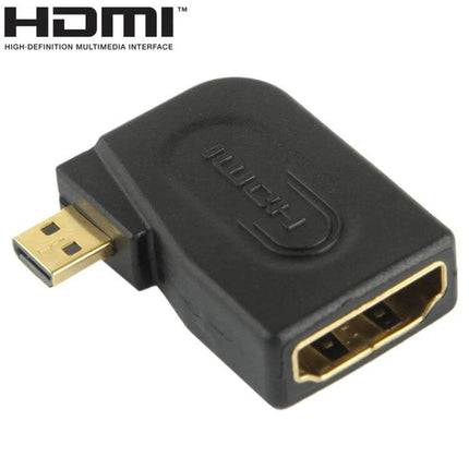 Micro HDMI to HDMI Gold Plated Adaptor with 90 Degree Angle - black right-angle adaptor with gold-plated connectors for tight spaces