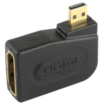 Micro HDMI to HDMI Gold Plated Adaptor with 90 Degree Angle - compact black right-angle gold-plated connector for tight spaces