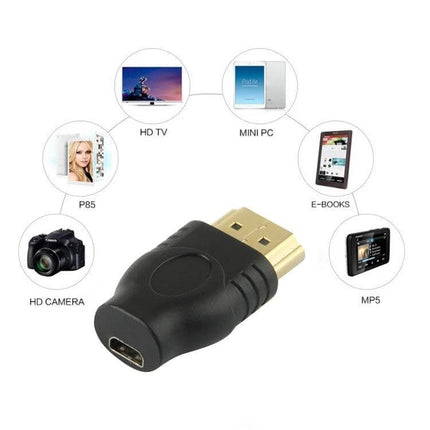 Gold Plated HDMI Male to Micro HDMI Female Adapter for Devices - gold-plated connector adapter linking HDTV, camera, tablet and portable electronics