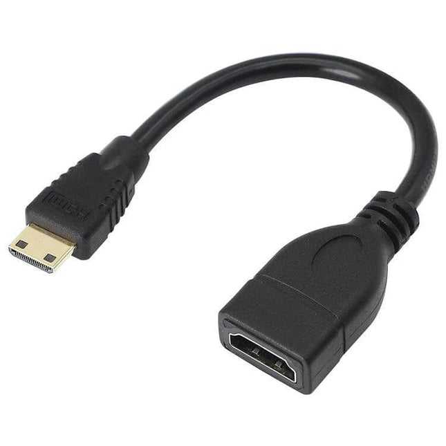 Short 17cm Cable for Connecting Mini HDMI Devices to HDMI Displays - compact black mini HDMI to HDMI adapter cable for cameras and tablets