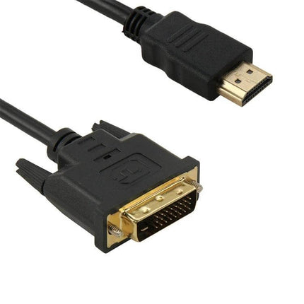 1.8 Meter HDMI to DVI Adapter Cable for Connecting TVs and Projectors - black HDMI to DVI cable showing gold-plated connectors for TV/projector
