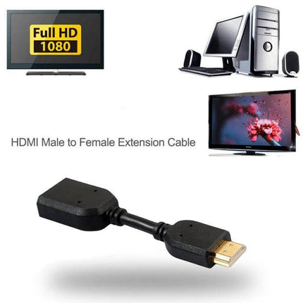 HDMI Male to Female Adapter Cable for Device Connections, 10cm - gold-plated 19-pin extension for HDTVs, PCs and home theater setups