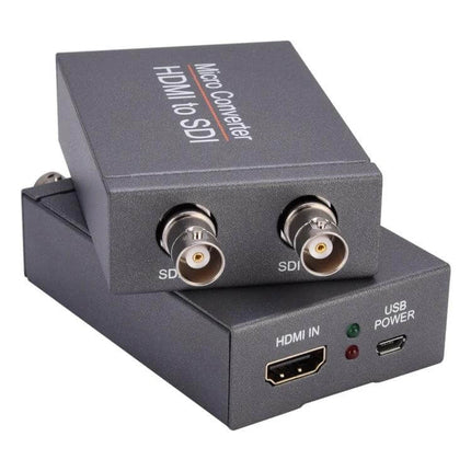 1080P Full HD HDMI to Dual SDI Output Converter for Displays compact metal unit with HDMI In, dual BNC SDI outputs and USB power