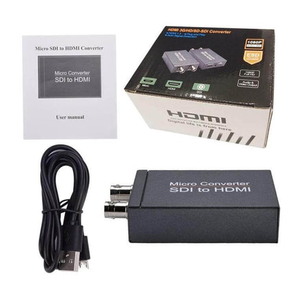 SDI to HDMI Video Converter for High-Definition Displays - micro SDI to HDMI converter kit with box, manual, USB cable and BNC input