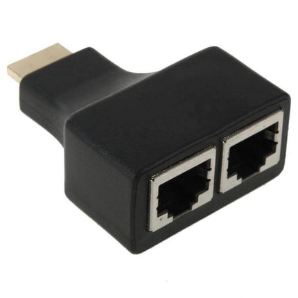 HDMI Extender for Extending TV Signals Up to 30 Meters via Cable compact adapter with dual CAT-5e/6 RJ45 ports for long-distance TV signal transmission